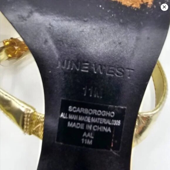 Nine West Gold Heeled Thong Sandals with Jewel Embellishments | Size 11 | EUC - Picture 9 of 9